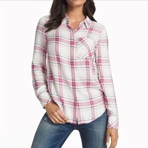White House Black Market Pink Plaid Women's Top